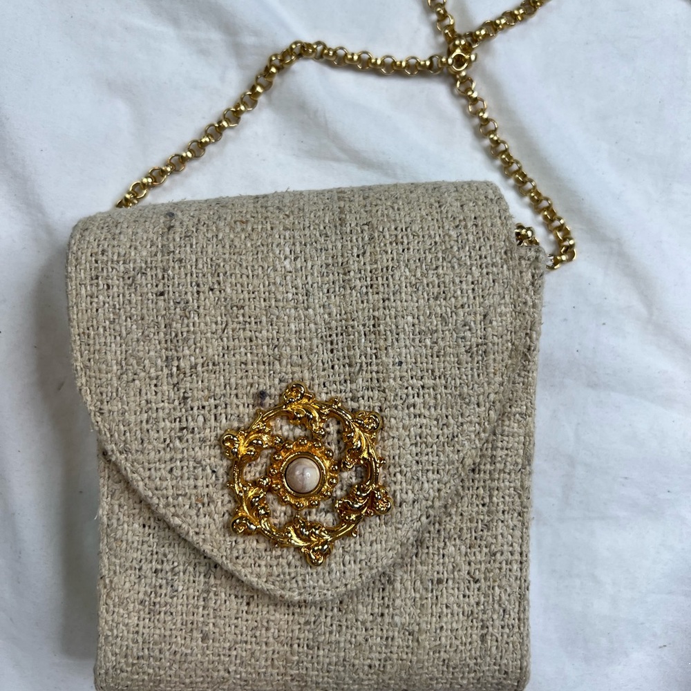 Beautiful Nina Arjani Canvas Buckle Bag Gold Chain A040123